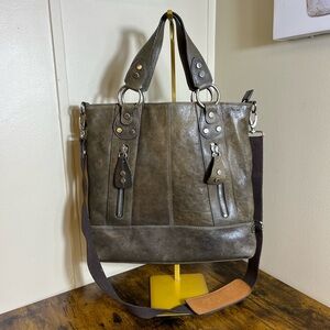 Ellington Olive Green Leather Messenger Tote with Detachable Strap